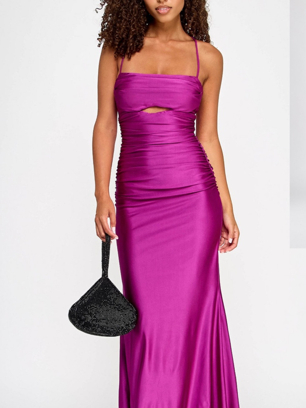 City Studio Fuchsia Strapless Satin Ruched Cutout Gown